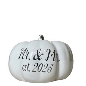 Martha Stewart MR. & MR. EST 2025 Ceramic Pumpkin White Silver Stem Small NEW